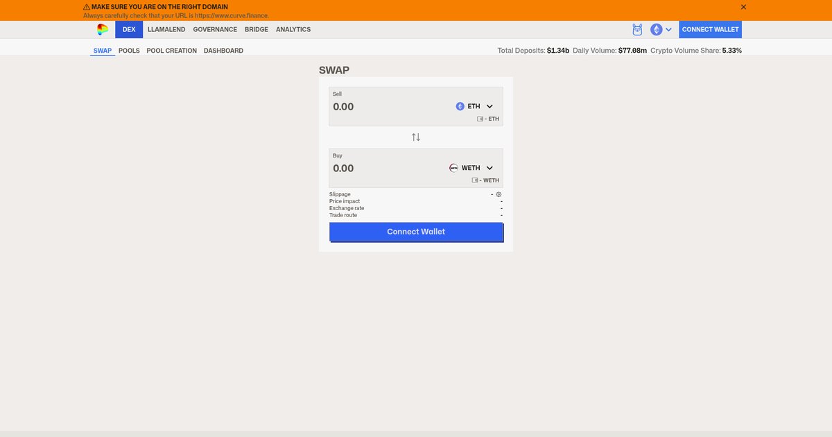Screenshot of the Curve Finance DEX swap interface for stablecoin trading